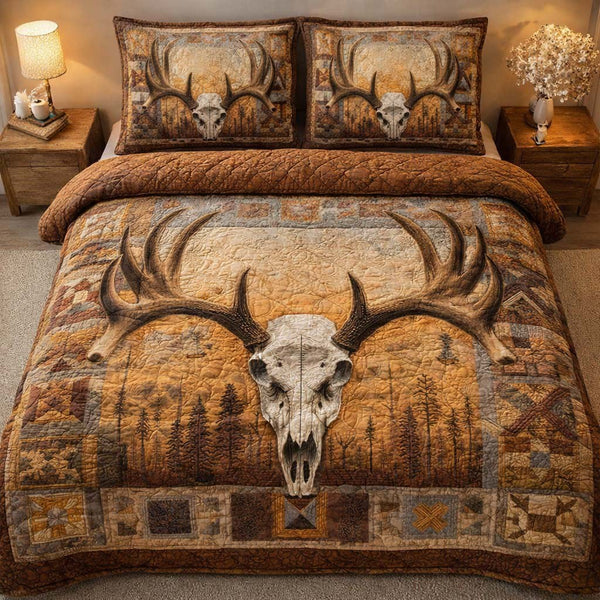 Forest Relic quilted 3-piece bedding set on a made bed with two matching pillow shams