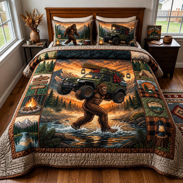 Forest Rider quilted 3-piece bedding set on a made bed with two matching pillow shams