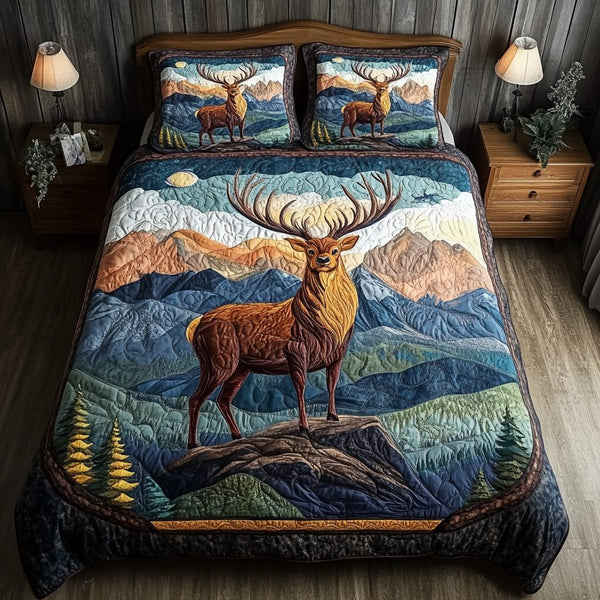 Forest Roam quilted 3-piece bedding set on a made bed with two matching pillow shams