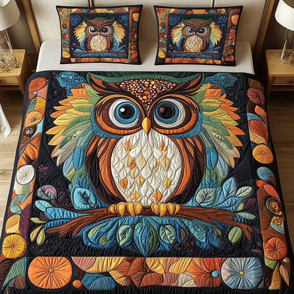 Forest Sentinel quilted 3-piece bedding set on a made bed with two matching pillow shams