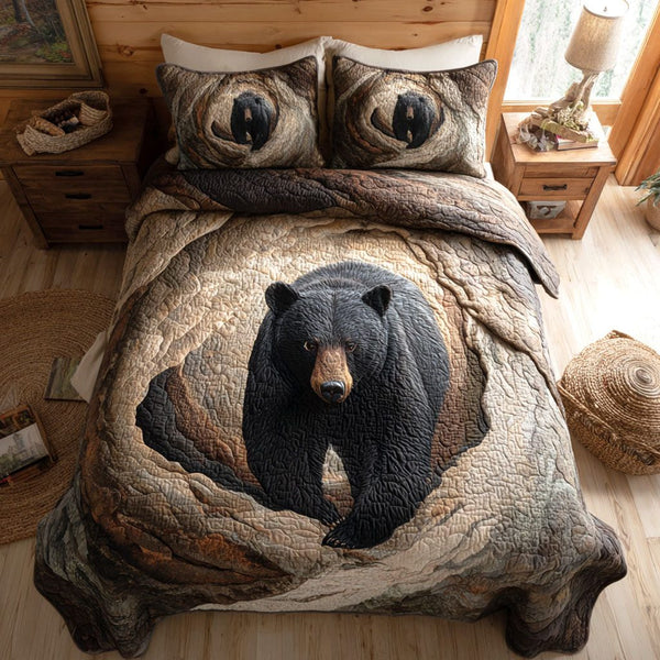 Forest Sentinel quilted 3-piece bedding set on a made bed with two matching pillow shams