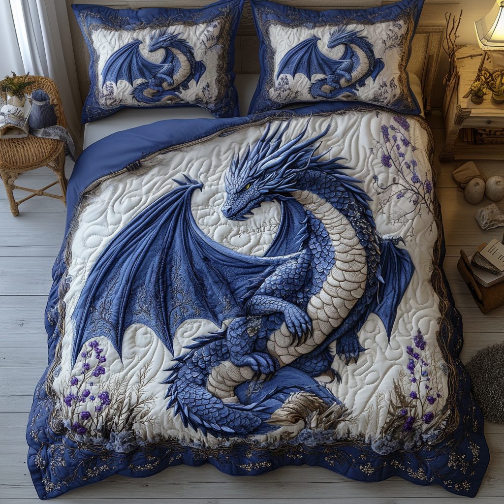 Forest Serenity quilted 3-piece bedding set on a made bed with two matching pillow shams