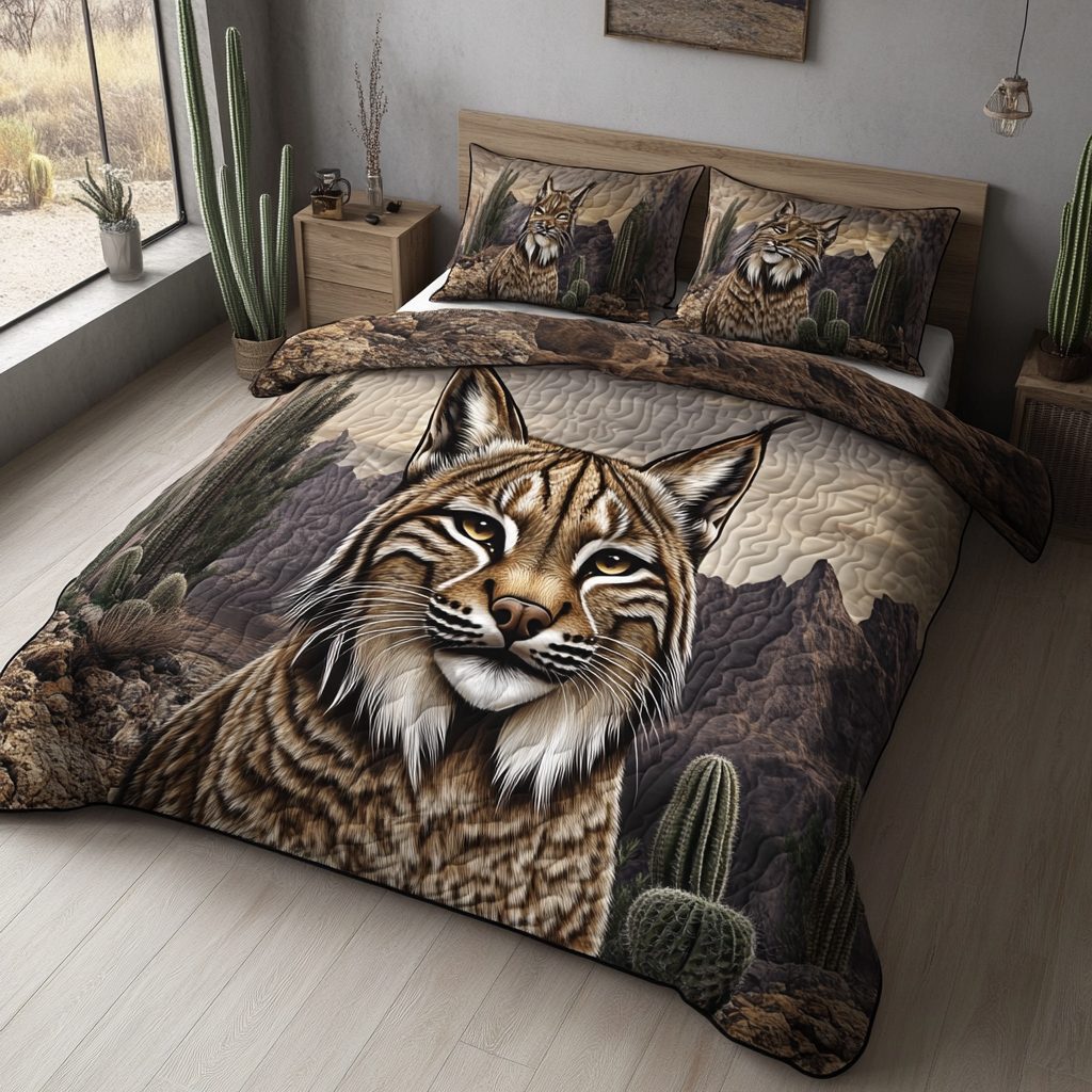 Forest Shadow quilted 3-piece bedding set on a made bed with two matching pillow shams