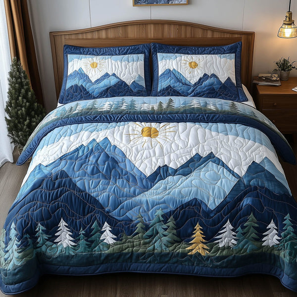 Forest Soul quilted 3-piece bedding set on a made bed with two matching pillow shams