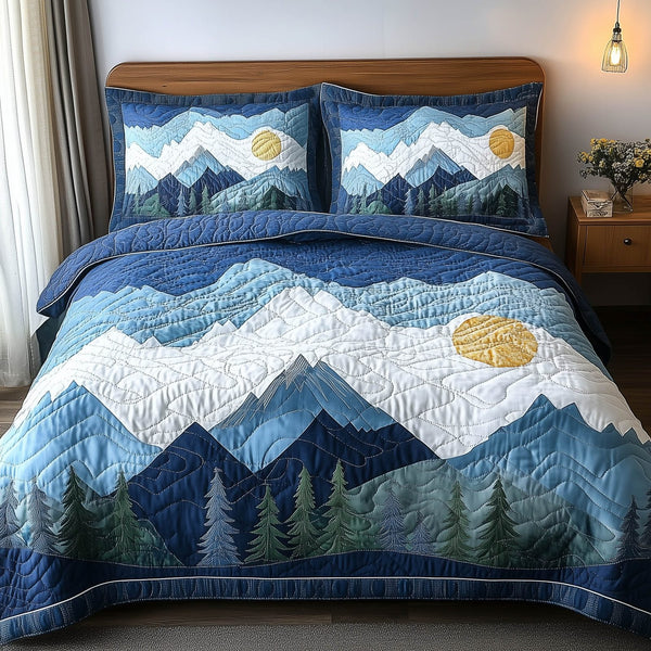 Forest Soul quilted 3-piece bedding set on a made bed with two matching pillow shams
