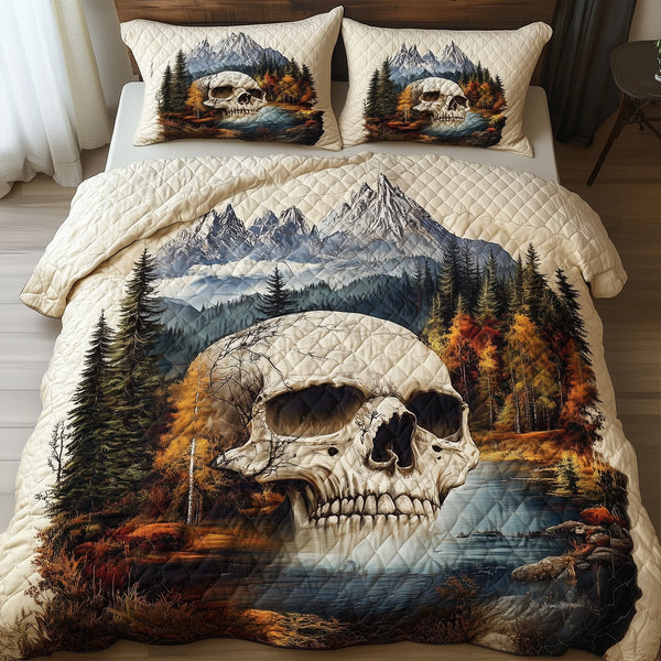 Forest Soul quilted 3-piece bedding set on a made bed with two matching pillow shams