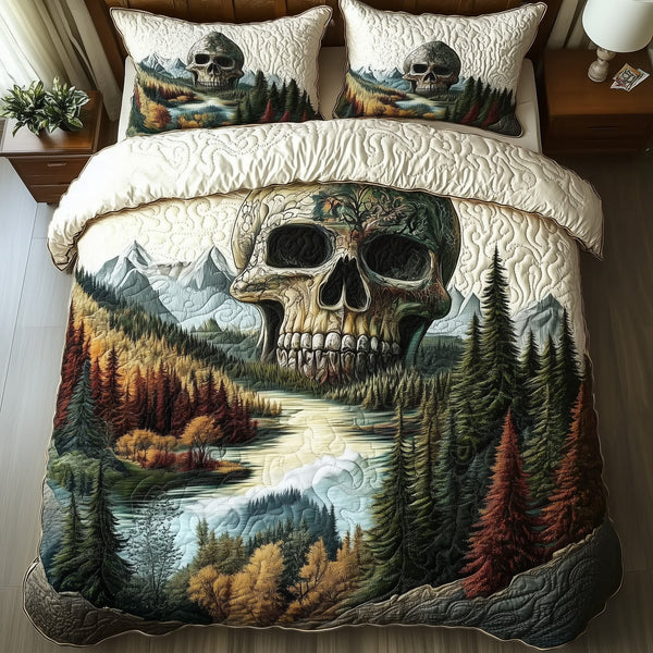 Forest Soul quilted 3-piece bedding set on a made bed with two matching pillow shams