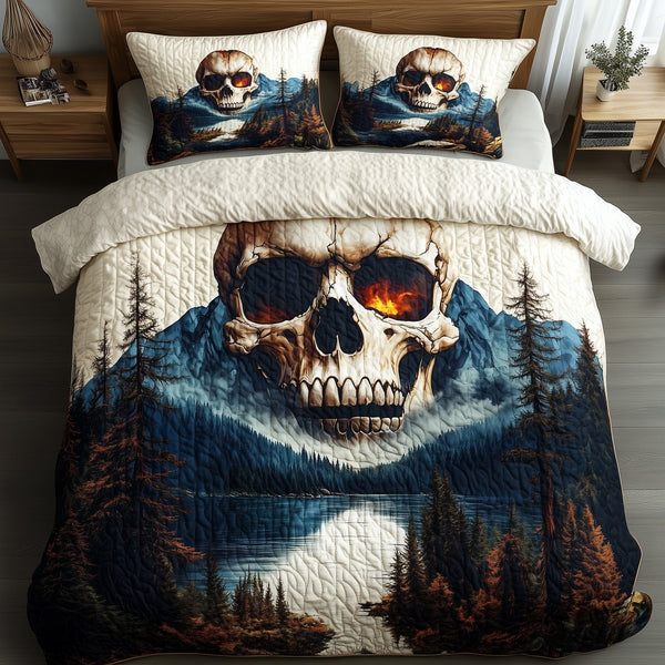 Forest Soul quilted 3-piece bedding set on a made bed with two matching pillow shams
