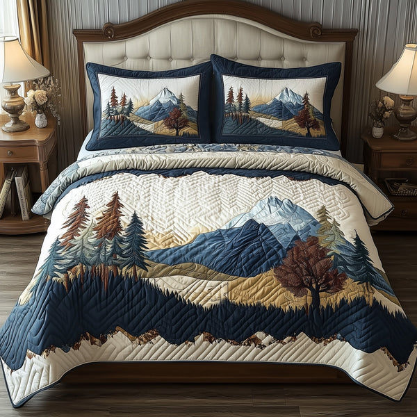 Forest Vibe quilted 3-piece bedding set on a made bed with two matching pillow shams