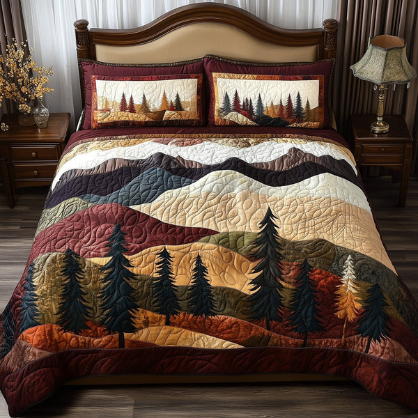 Forest Vibe quilted 3-piece bedding set on a made bed with two matching pillow shams