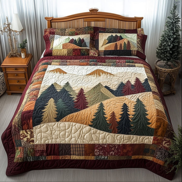 Forest Vibe quilted 3-piece bedding set on a made bed with two matching pillow shams