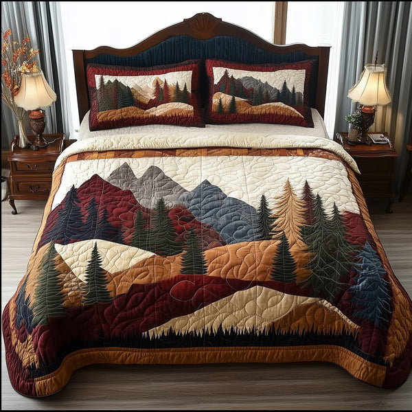 Forest Vibe quilted 3-piece bedding set on a made bed with two matching pillow shams