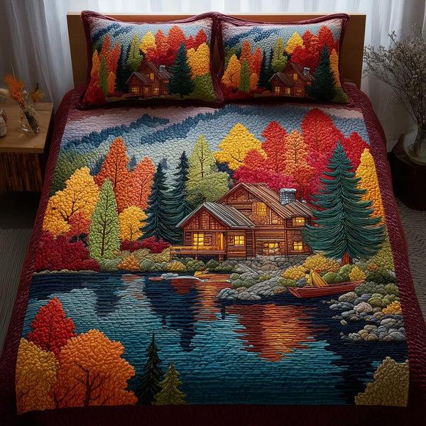 Forest Vibe quilted 3-piece bedding set on a made bed with two matching pillow shams