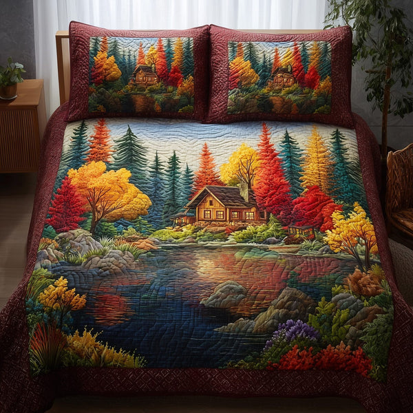 Forest Vibe quilted 3-piece bedding set on a made bed with two matching pillow shams