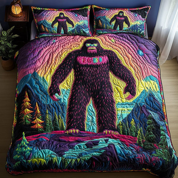 Forest Walker quilted 3-piece bedding set on a made bed with two matching pillow shams