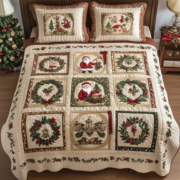 Forest Whimsy quilted 3-piece bedding set on a made bed with two matching pillow shams