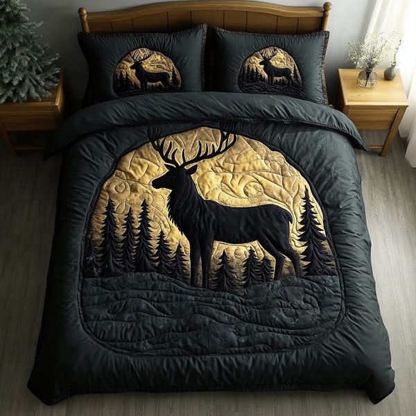 Forest Whisper quilted 3-piece bedding set on a made bed with two matching pillow shams