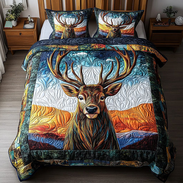 Forest Whisper quilted 3-piece bedding set on a made bed with two matching pillow shams