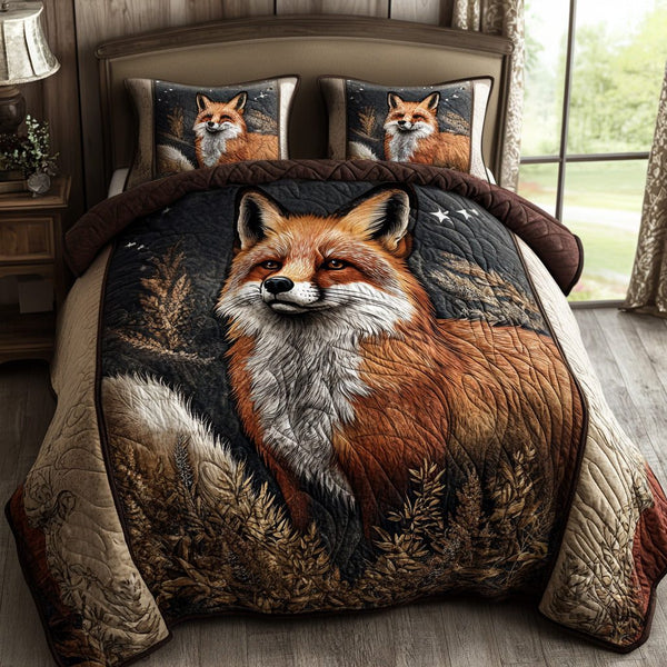 Forest Whisper quilted 3-piece bedding set on a made bed with two matching pillow shams