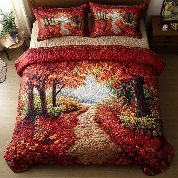 Forest Whispers quilted 3-piece bedding set on a made bed with two matching pillow shams