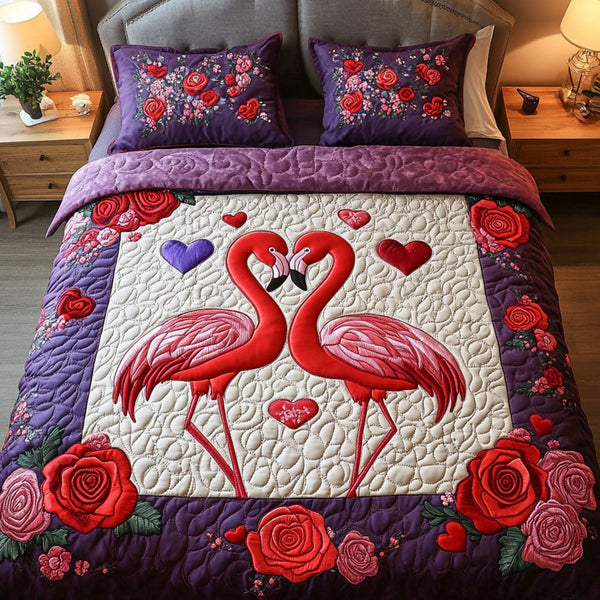 Forever Pals quilted 3-piece bedding set on a made bed with two matching pillow shams