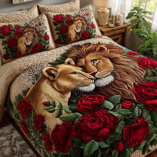 Forever Together quilted 3-piece bedding set on a made bed with two matching pillow shams