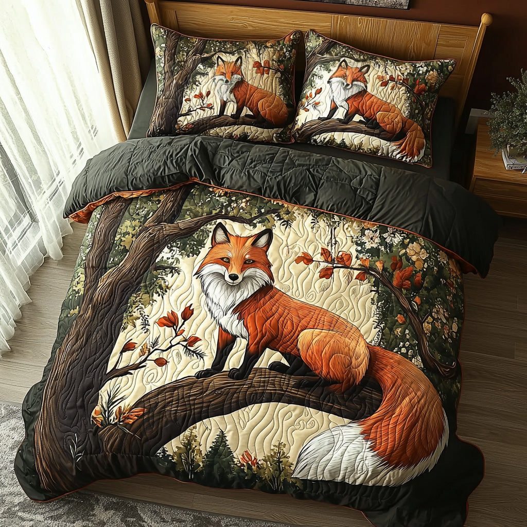 Fox Haven quilted 3-piece bedding set on a made bed with two matching pillow shams