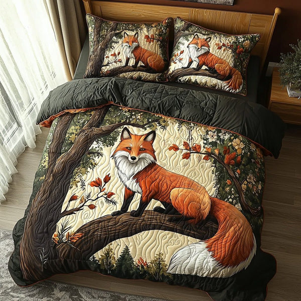 Fox Haven quilted 3-piece bedding set on a made bed with two matching pillow shams