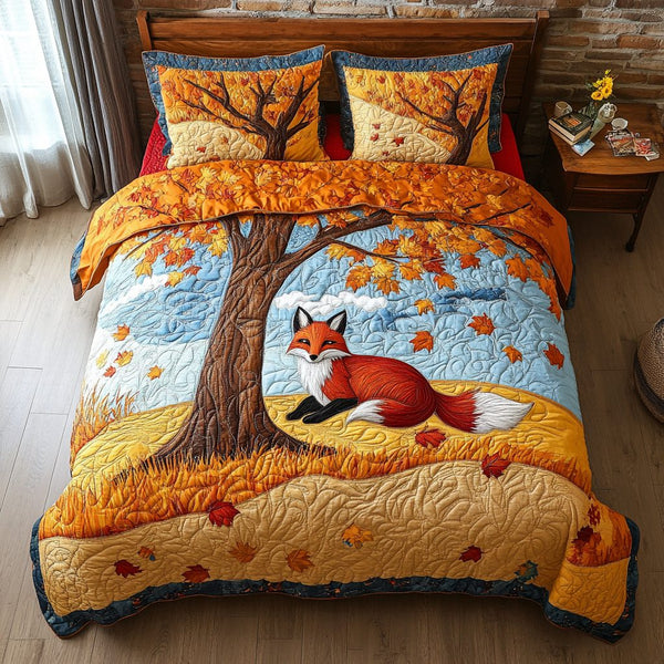 Fox Trail quilted 3-piece bedding set on a made bed with two matching pillow shams