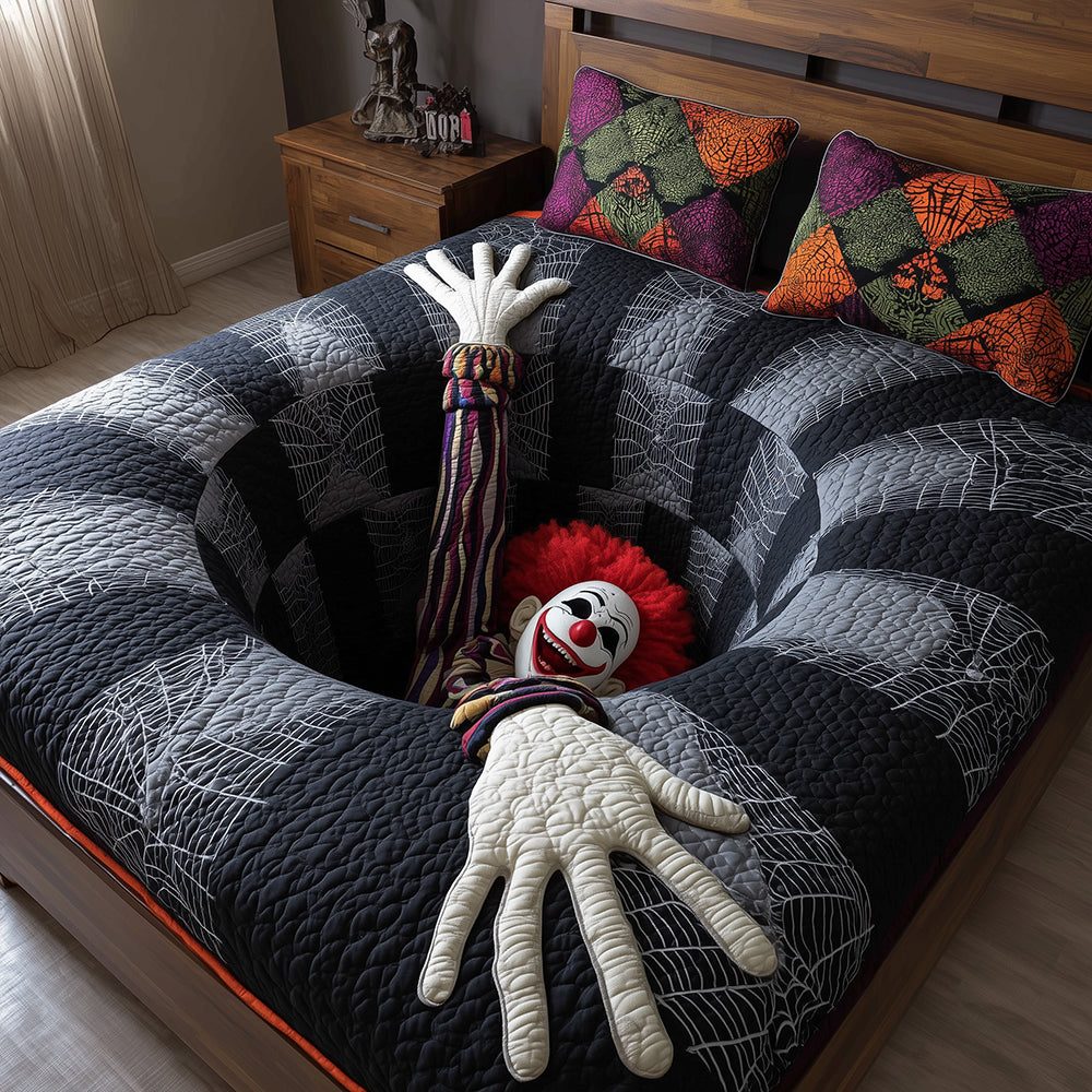 Freak Show quilted 3-piece bedding set on a made bed with two matching pillow shams