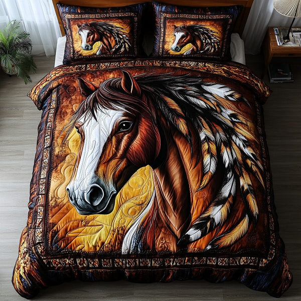 Free Mane quilted 3-piece bedding set on a made bed with two matching pillow shams