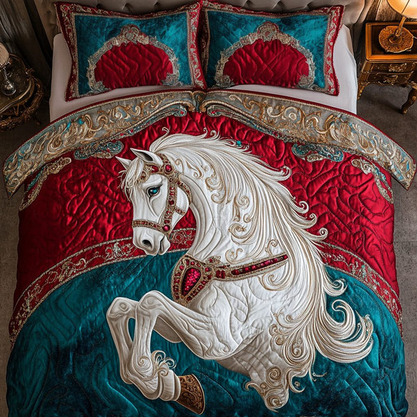 Free Roamer quilted 3-piece bedding set on a made bed with two matching pillow shams