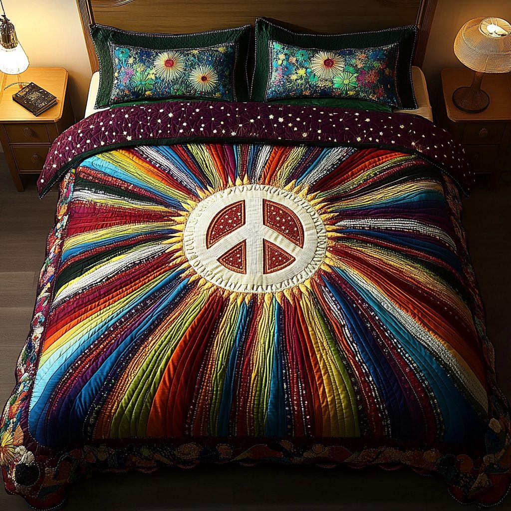Free Spirit Fusion quilted 3-piece bedding set on a made bed with two matching pillow shams