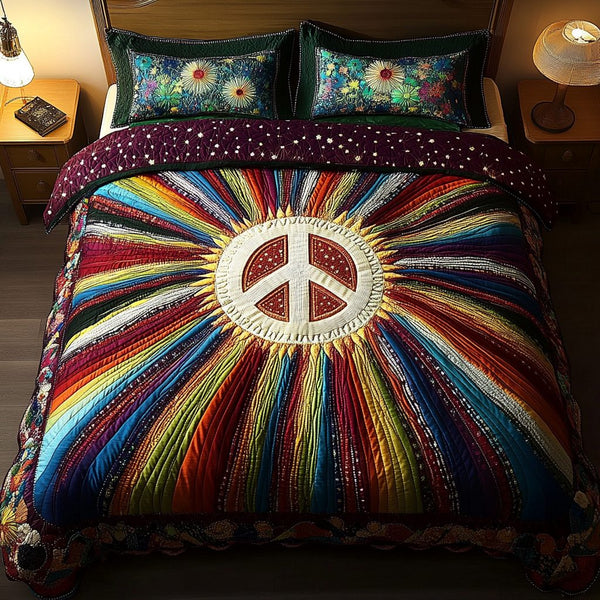 Free Spirit Fusion quilted 3-piece bedding set on a made bed with two matching pillow shams