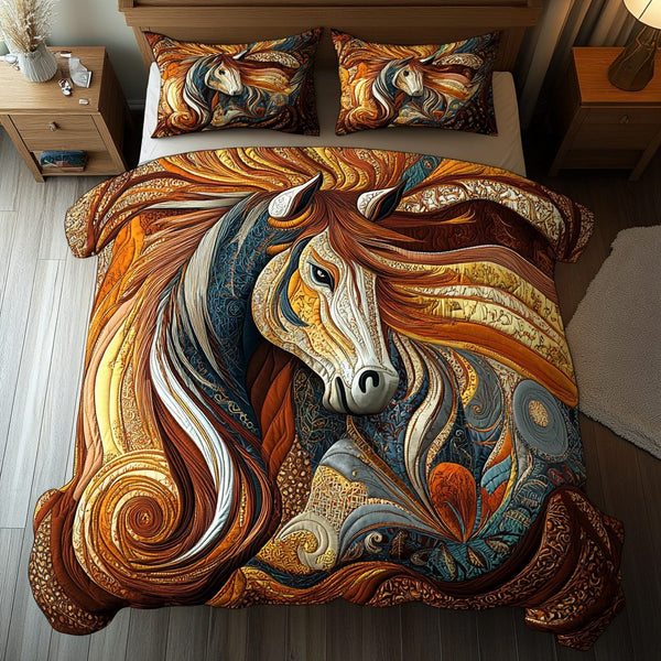 Free Spirit quilted 3-piece bedding set on a made bed with two matching pillow shams