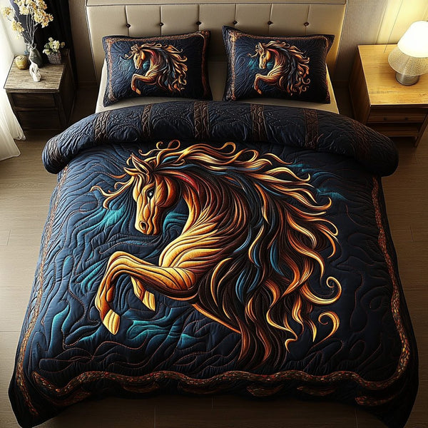 Free Spirit quilted 3-piece bedding set on a made bed with two matching pillow shams