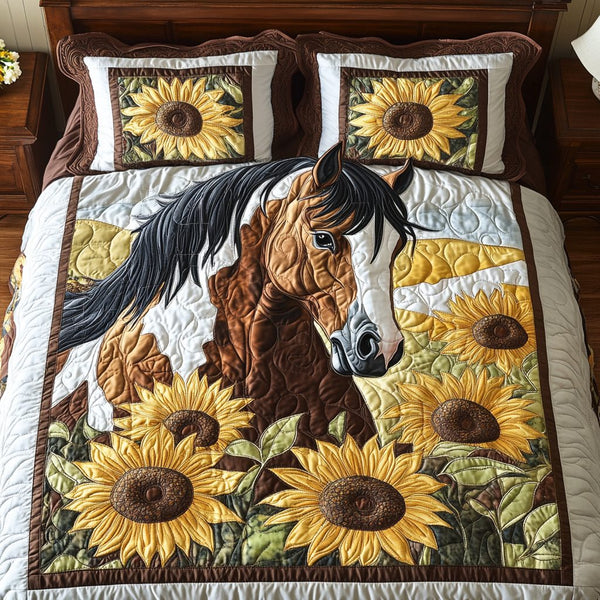 Free Spirit quilted 3-piece bedding set on a made bed with two matching pillow shams