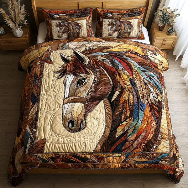 Free Spirit quilted 3-piece bedding set on a made bed with two matching pillow shams