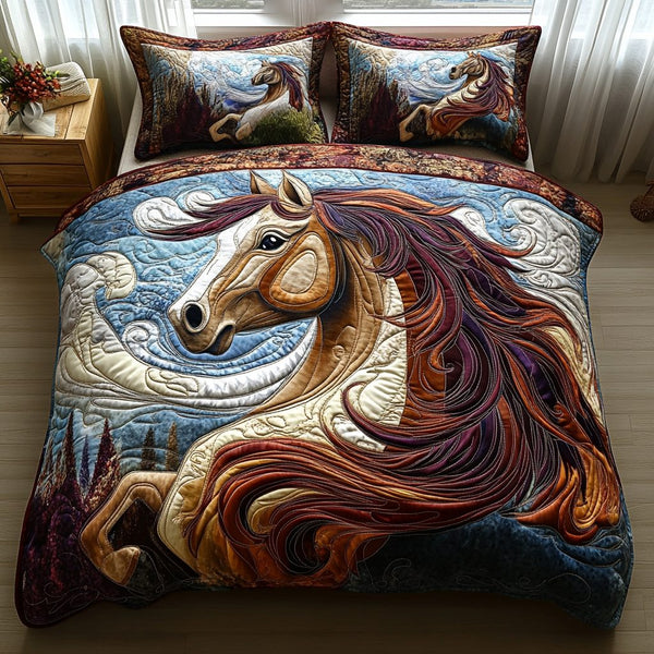 Free Spirit quilted 3-piece bedding set on a made bed with two matching pillow shams