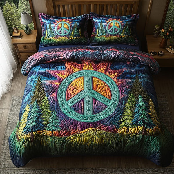 Free Spirit quilted 3-piece bedding set on a made bed with two matching pillow shams
