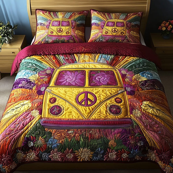 Free Spirit quilted 3-piece bedding set on a made bed with two matching pillow shams