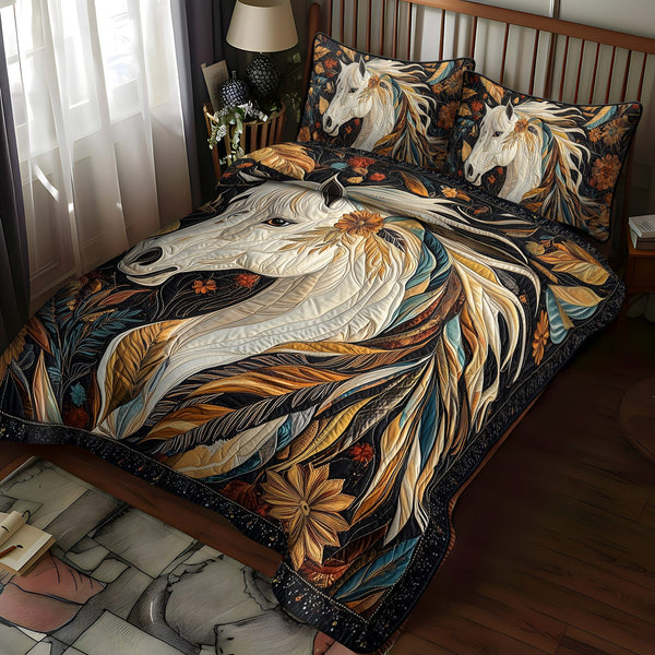 Freedom Flight quilted 3-piece bedding set on a made bed in a warmly lit bedroom