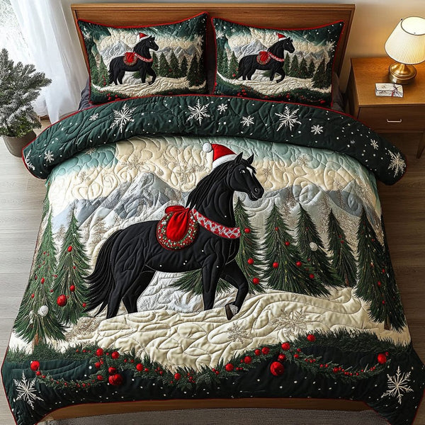 Freedom Mane quilted 3-piece bedding set on a made bed in a warmly lit bedroom