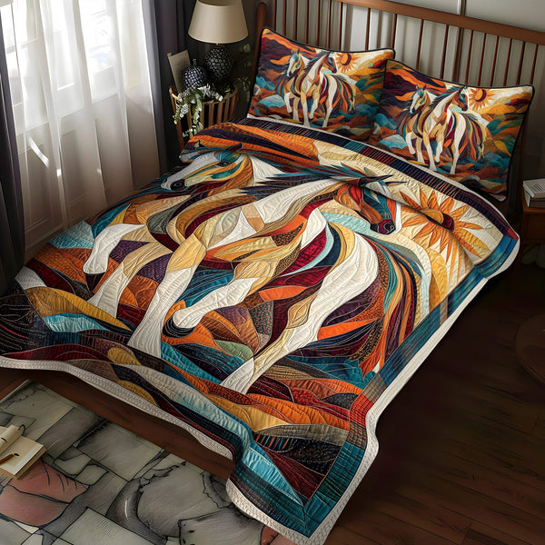 Freedom Ride quilted 3-piece bedding set on a made bed in a warmly lit bedroom