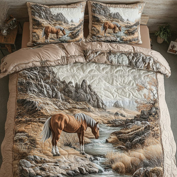 Freedom Ride quilted 3-piece bedding set on a made bed in a warmly lit bedroom