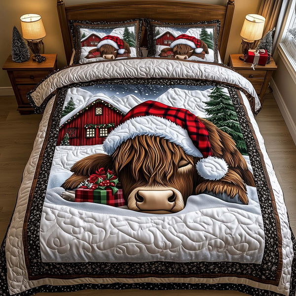 Frosted Homestead quilted 3-piece bedding set on a made bed in a winter-styled bedroom