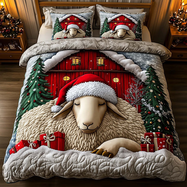 Frosted Homestead quilted 3-piece bedding set on a made bed in a winter-styled bedroom