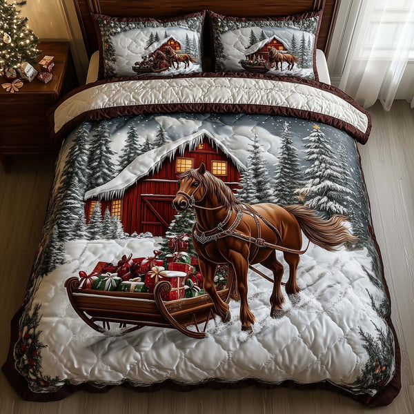 Frosted Homestead quilted 3-piece bedding set on a made bed in a winter-styled bedroom