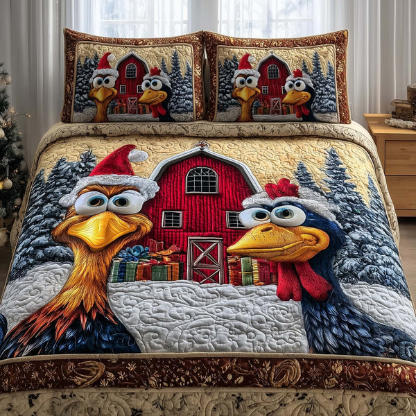 Frosted Homestead quilted 3-piece bedding set on a made bed in a winter-styled bedroom