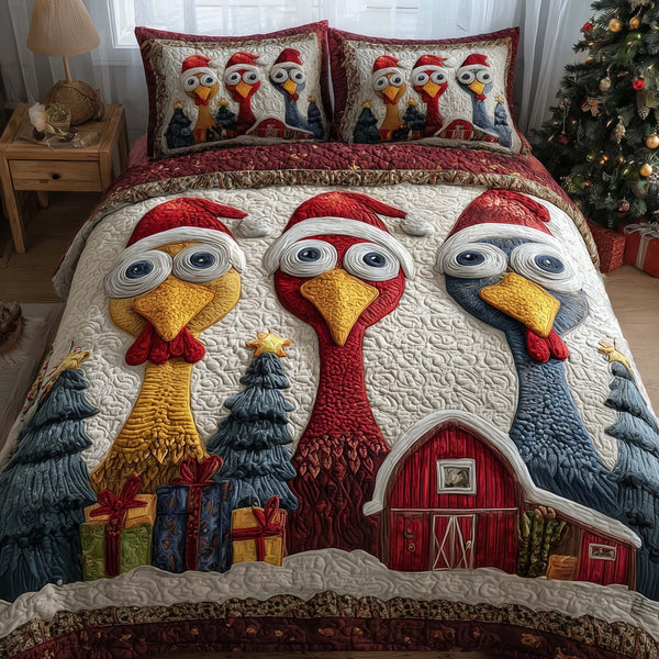 Frosted Homestead quilted 3-piece bedding set on a made bed in a winter-styled bedroom